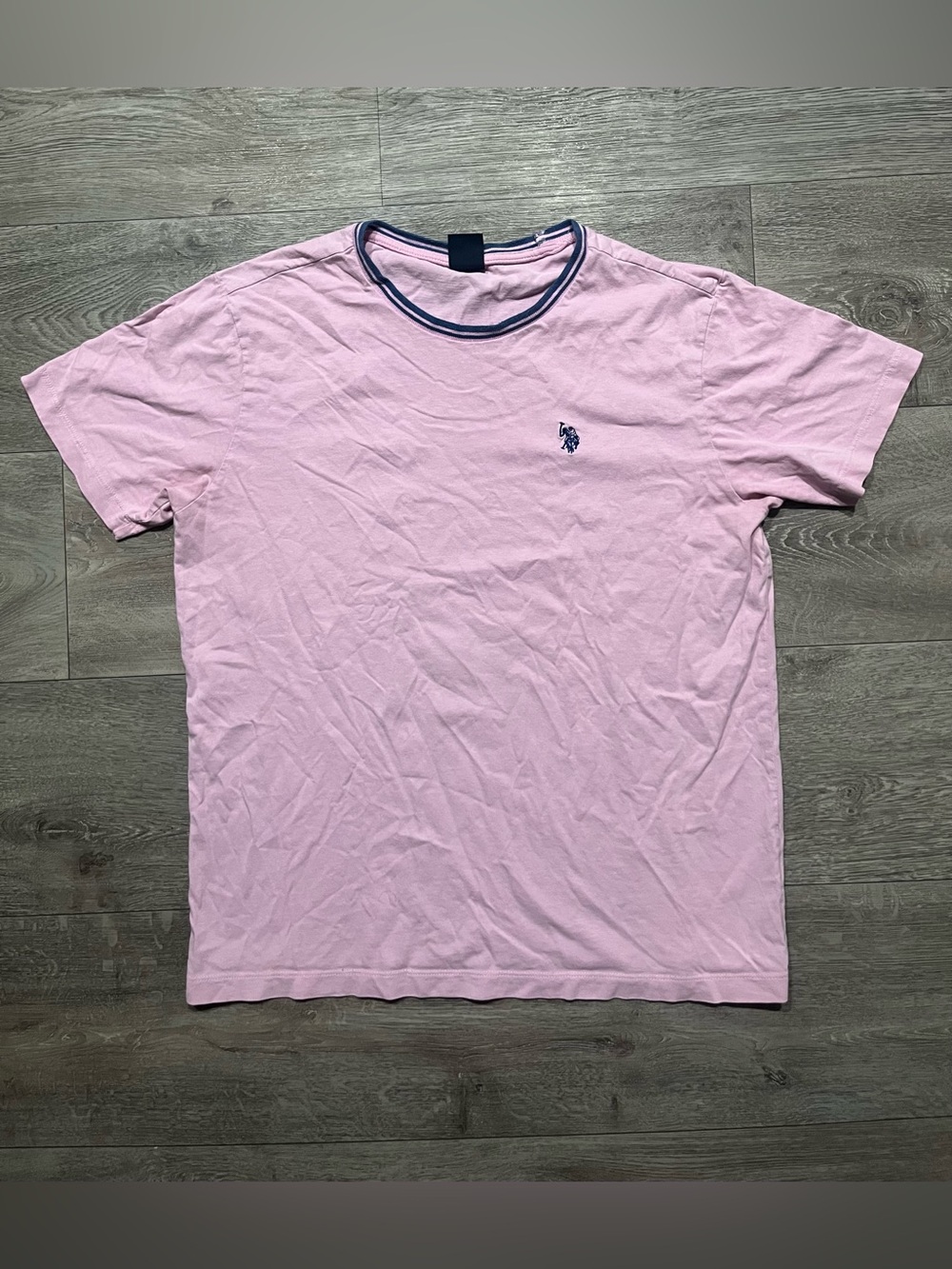U.S. Polo Assn. Men’s Medium Pink T-Shirt Navy Logo Striped Crew Neck